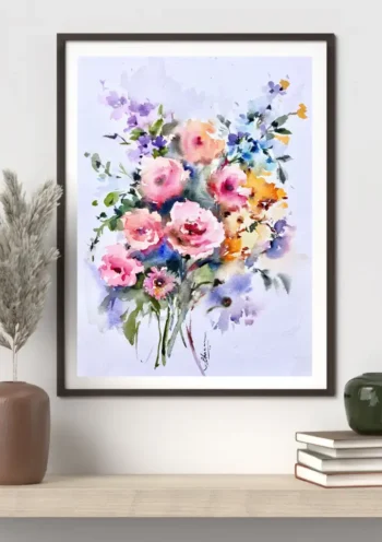 Watercolor bunch flowers frame