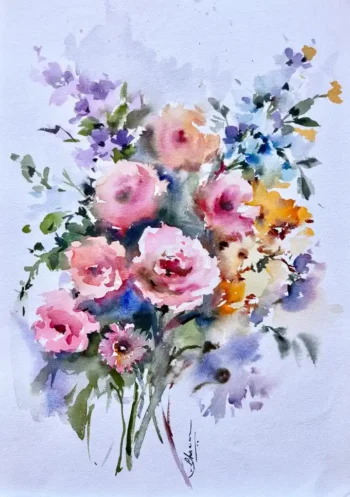 Watercolor bunch flowers wo frame