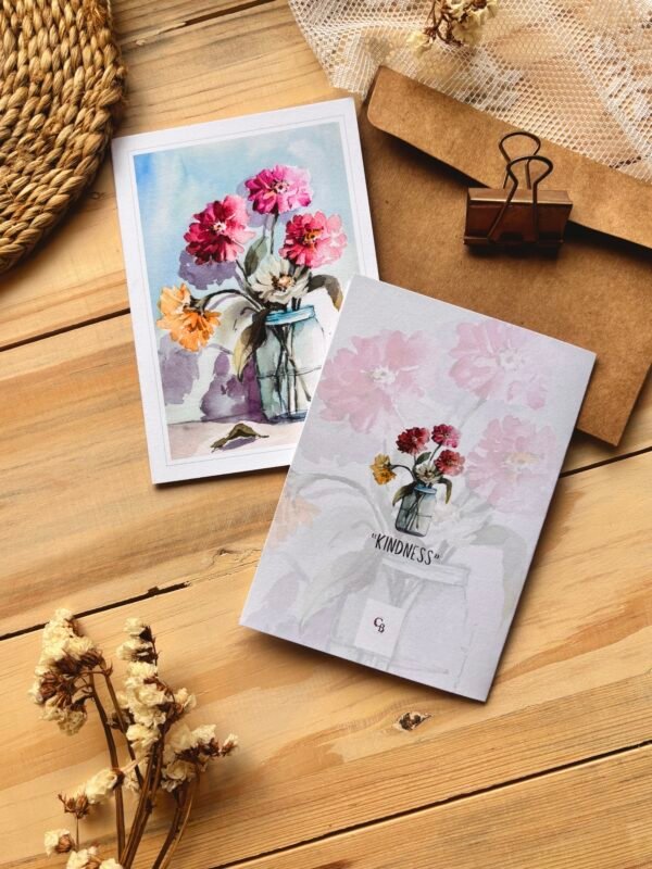 kindness greeting card showing front & back with brown envelope under it