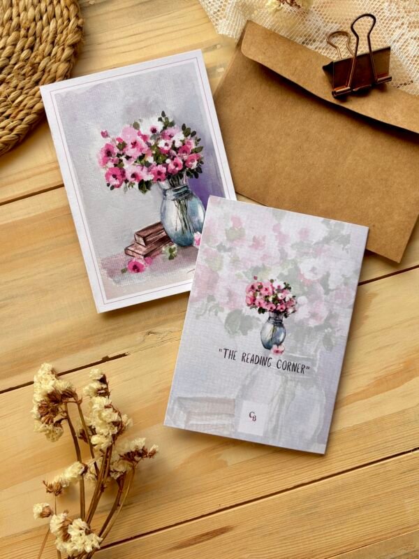 greeting card with front & back on the table with brown envelope