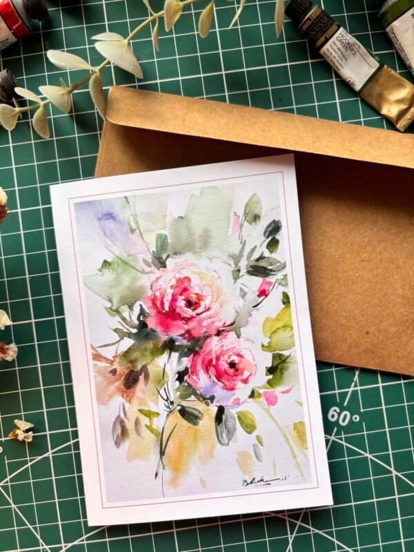 two red roses on the greeting card