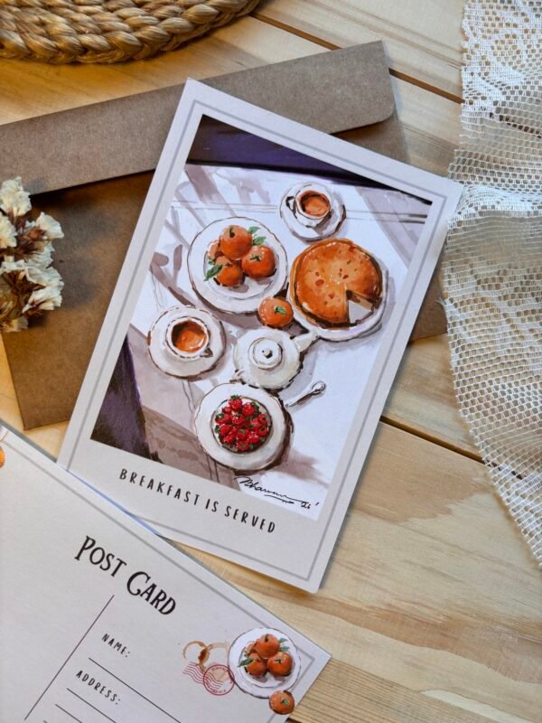 breakfast served postcard on the table
