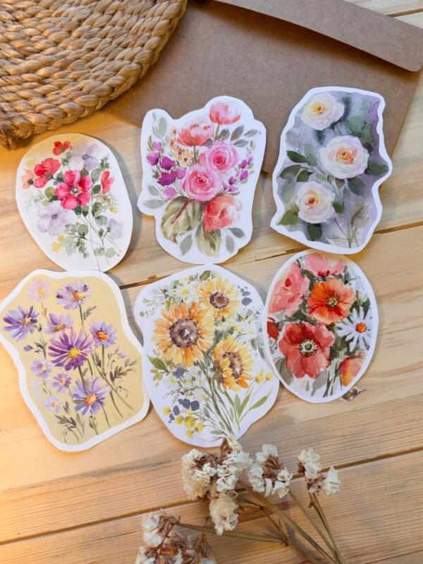 six floral sticker on the table