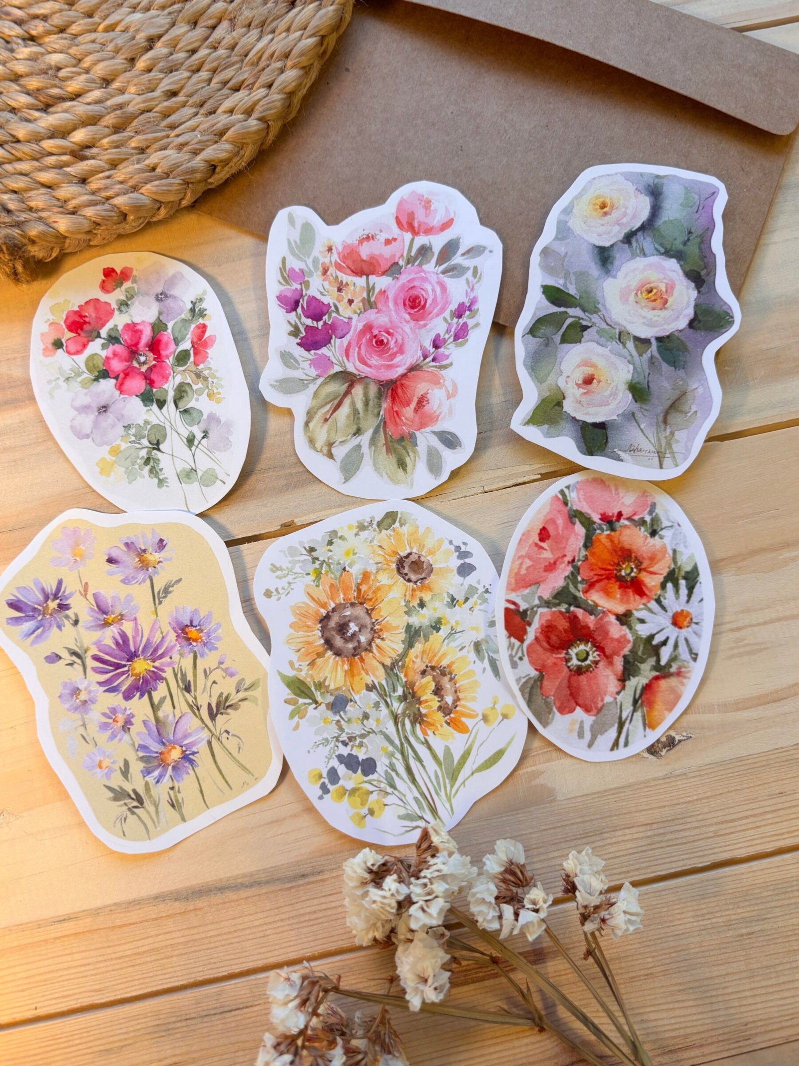 floral bunch bundle stickers scaled six floral sticker on the table