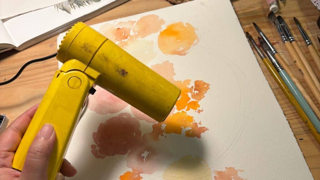 Bhavana Deka painting with watercolour, managing drying time during a live session