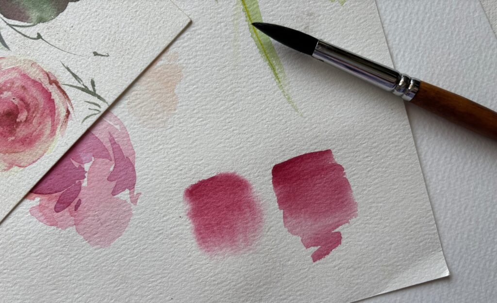 Wet-on-wet, wet-on-dry, and dry brush watercolour technique swatches compared side by side